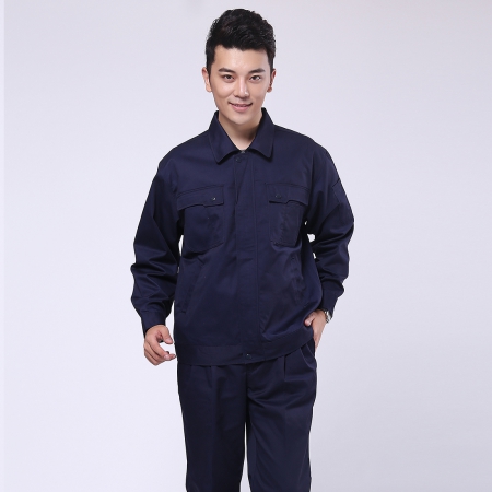 深藍(lán)滌棉紗卡倉(cāng)儲(chǔ)包裝工作服AC070-CC